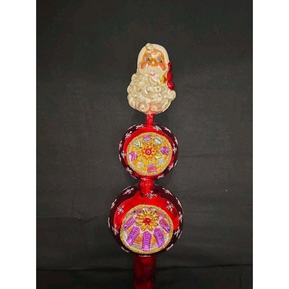 Christopher Radko Santa 12" Tree Topper Finial Double Ball 3-Sided Reflector